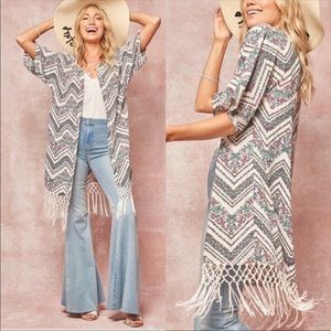 Ivory & Green Fringe Kimono